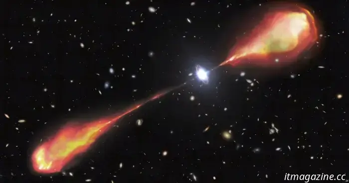 Un chorro monstruoso de 200.000 años luz de ancho del universo primitivo