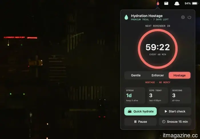 This new Mac application holds your screen captive until you consume some water.