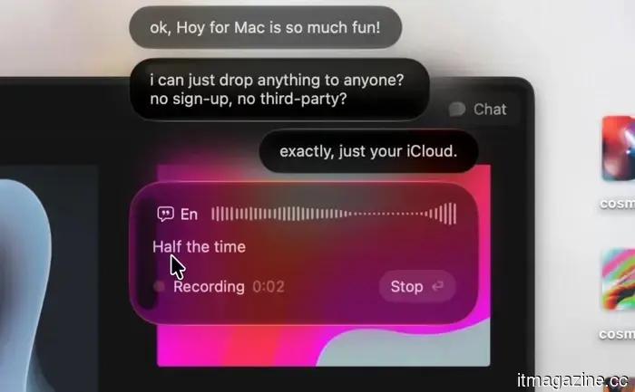 Hoy combina AirDrop, Loom y mensajes de voz en la barra de menú de Mac.