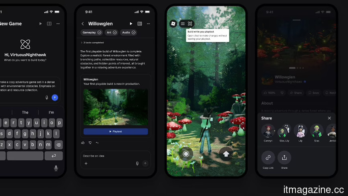 Roblox introduces Build, a mobile feature that converts text prompts into games that can be played.