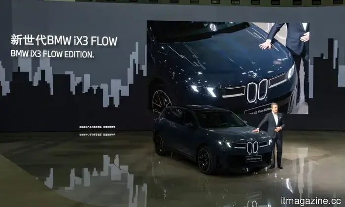 BMW unveils the color-changing iX3 Flow Edition featuring an E Ink exterior at the 2026 Beijing Auto Show.