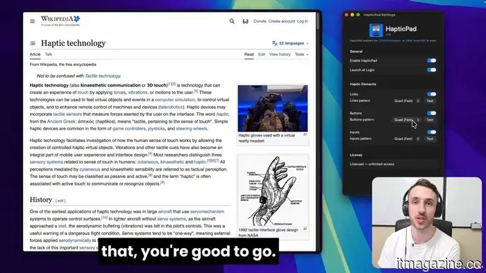 An innovative Mac application allows you to experience vibrations through the trackpad when you click on a link or button.