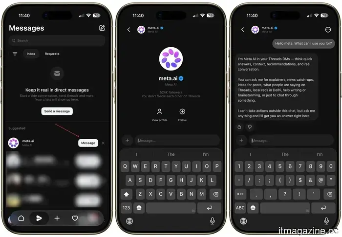 Meta AI se está trasladando a tus DMs de Threads, donde pertenecen las conversaciones incómodas con IA.