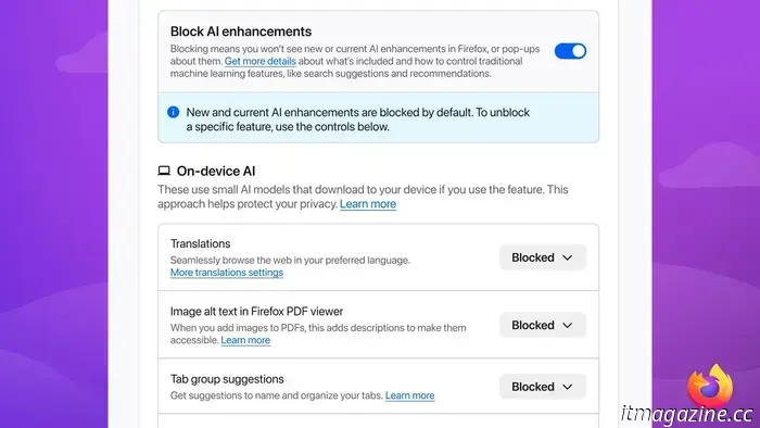 Mozilla will allow you to disable AI features in Firefox if you prefer not to use them at all.