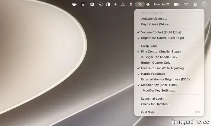 Ho appena trovato un'app per Mac che mette i cursori del volume e della luminosità sui bordi del touchpad del tuo MacBook.