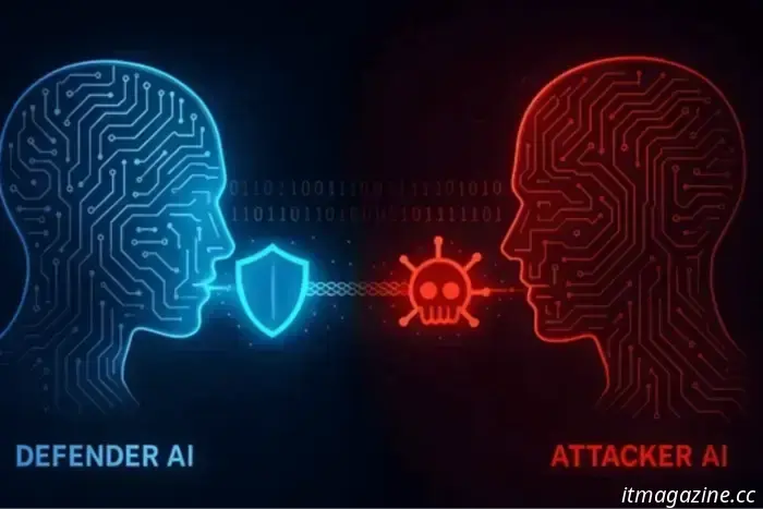 The AI arms race: Exploring the unseen conflict between hackers and protectors.