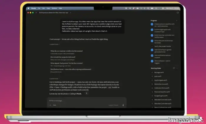 I developed a Mac application to monitor my poor posture using AirPods, and I didn't write any code myself.