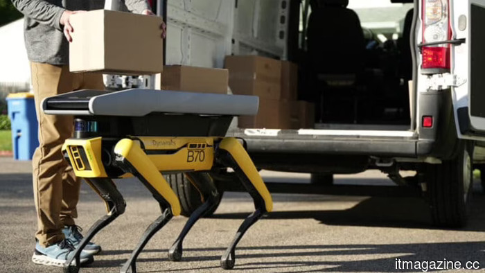 Boston Dynamics está probando a Spot como un robot de entrega de paquetes que camina de la furgoneta a la puerta.