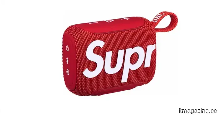 Supreme placed its box logo on JBL's small speakers, as plain red was insufficient.