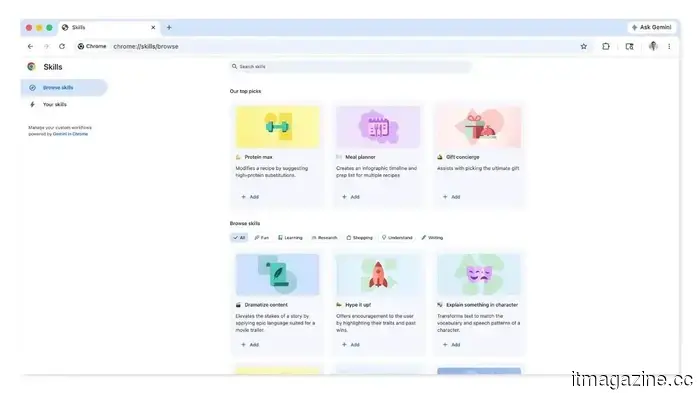 Ahora puedes guardar y reutilizar los mensajes de Gemini en Chrome con la nueva función de Habilidades.
