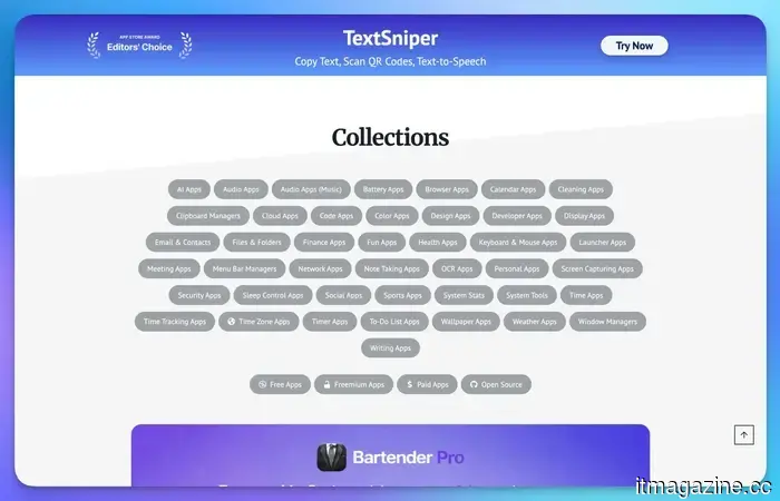 Questo sito è una miniera d'oro se ami le app per la barra dei menu di Mac.
