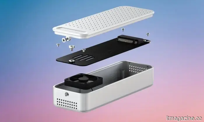 This slim SSD enclosure features active cooling to maintain 80Gbps speeds for as long as necessary.