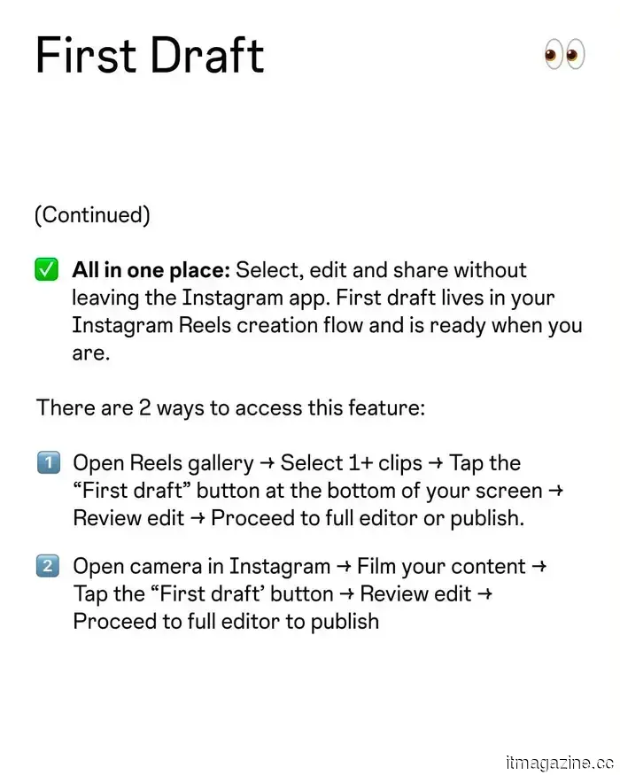 Instagram's latest editing feature, 'First Draft,' allows you to transform your clips into a Reel in just seconds.