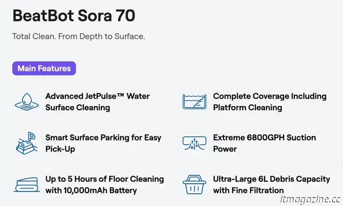 Il Sora 70 di Beatbot alza l'asticella per i pulitori robotici da piscina di fascia media.