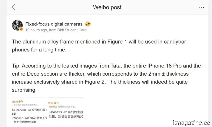 Apple might be increasing the thickness of the iPhone 18 Pro to accommodate a significant camera enhancement.