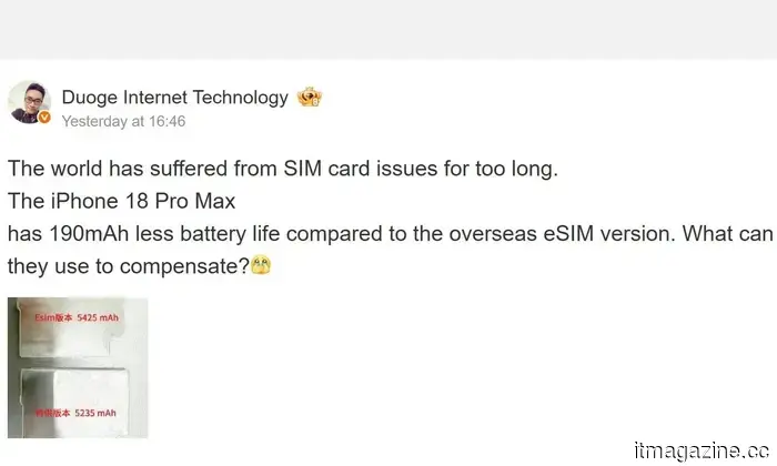 A leak regarding the iPhone 18 Pro Max suggests that its battery capacity surpasses that of the Samsung Galaxy S26 Ultra.