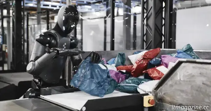 Observe this humanoid robot as it efficiently sorts packages for an entire hour.