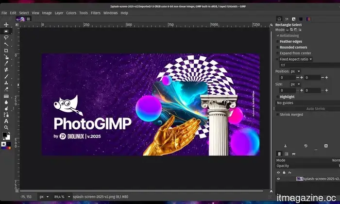 Открытый GIMP с новым интерфейсом придаёт ему знакомый вид Photoshop без высокой платы.