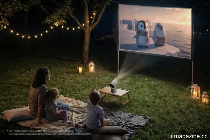 El proyector inteligente Freestyle+ AI de Samsung convierte cualquier pared en tu próxima pantalla de cine.