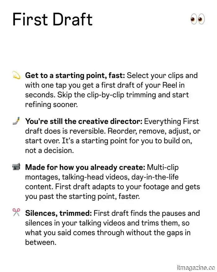 Instagram's latest editing feature, 'First Draft,' allows you to transform your clips into a Reel in just seconds.