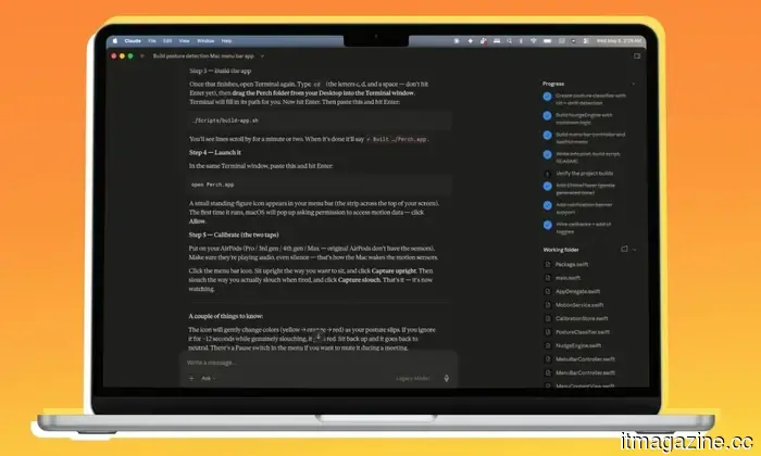 I created a Mac app to monitor my poor posture using AirPods, without writing any code myself.