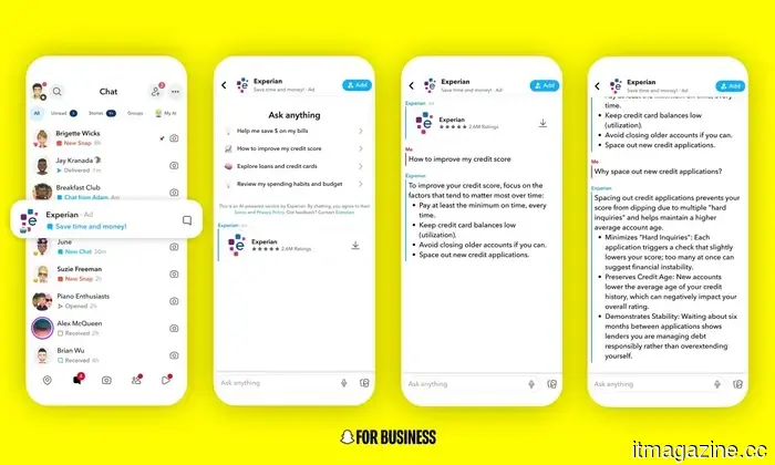 Il nuovo formato pubblicitario di Snapchat fa sembrare i chatbot AI come venditori.