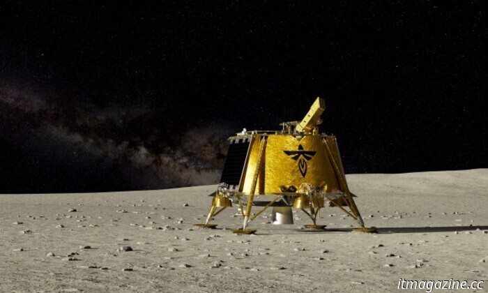 Observe the Intuitive Machines lander resting on its side on the moon once more.