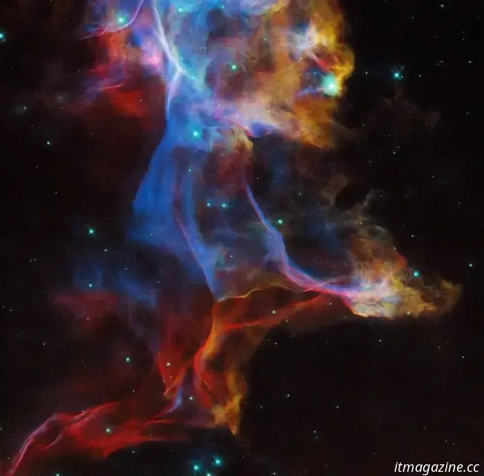 The gorgeous Hubble image captures the striking colors of the Veil Nebula.