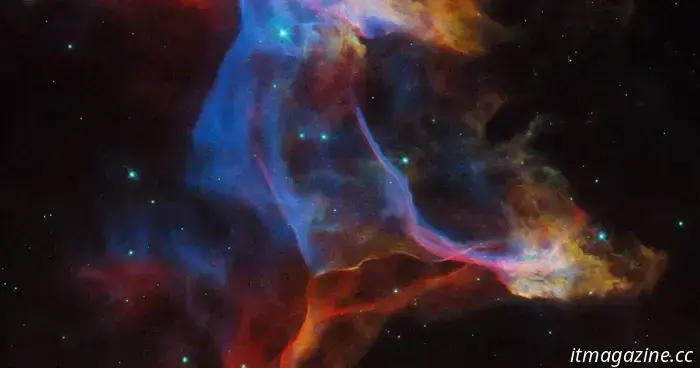 The gorgeous Hubble image captures the striking colors of the Veil Nebula.