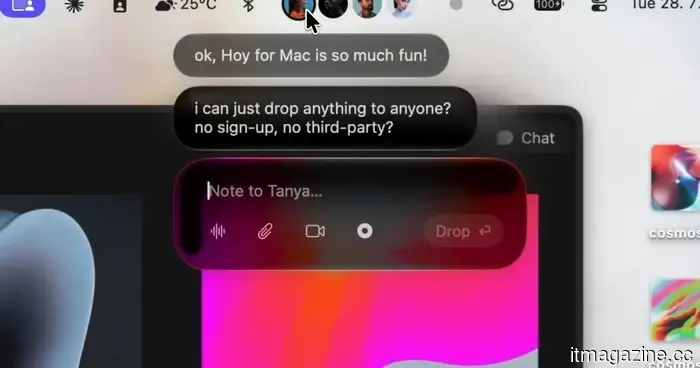 Сегодня Hoy объединяет AirDrop, Loom и голосовые сообщения в строке меню Mac.