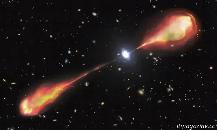 Un chorro monstruoso de 200.000 años luz de ancho del universo primitivo