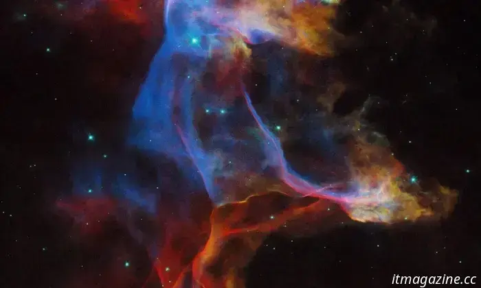 The gorgeous Hubble image captures the striking colors of the Veil Nebula.