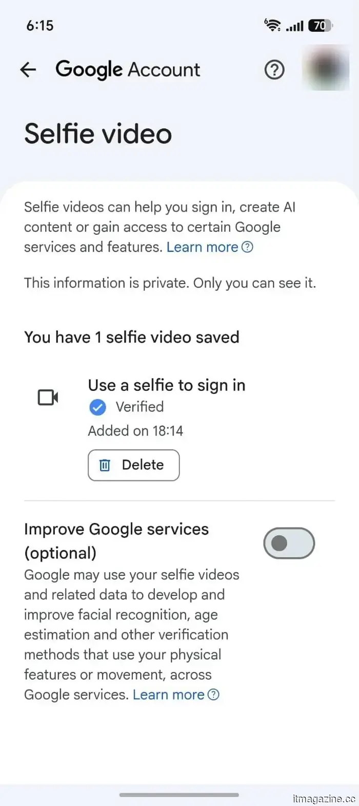 Guidelines for configuring selfie video sign-in for your Google account.