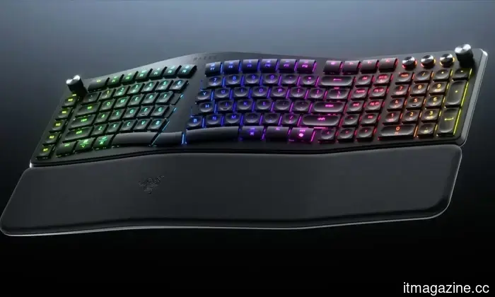 Razer has created a split ergonomic keyboard that features a dedicated AI button, which is quite unusual.