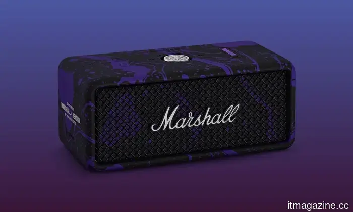 Jimi Hendrix’s Purple Haze dominates Marshall’s assortment of speakers, headphones, and amplifiers.