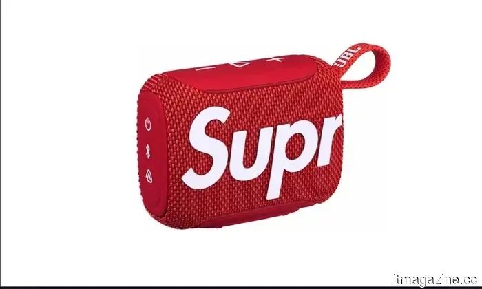 Supreme placed its box logo on JBL's small speakers, as plain red was insufficient.