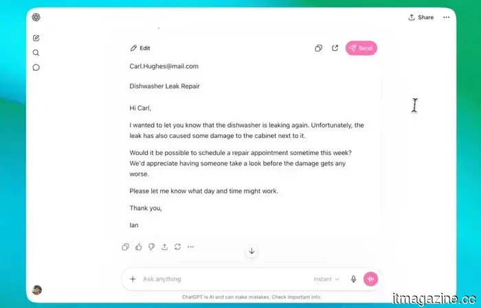 Ahora puedes enviar correos electrónicos directamente desde ChatGPT en la web.